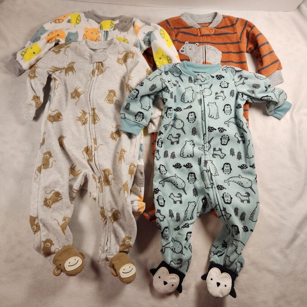 Carter’s Baby Fleece Footed Sleepers Bundle Set of 4 - Winter Animals 3-6 Months